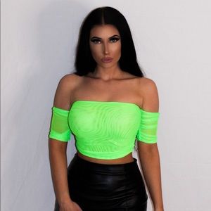 Neon Green Mesh Off Shoulder Top